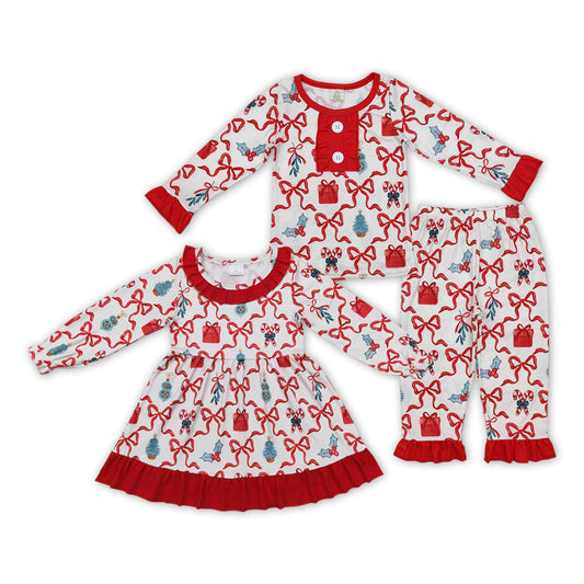 Matching Baby girls Christmas bows outfits dress pajamas clothing