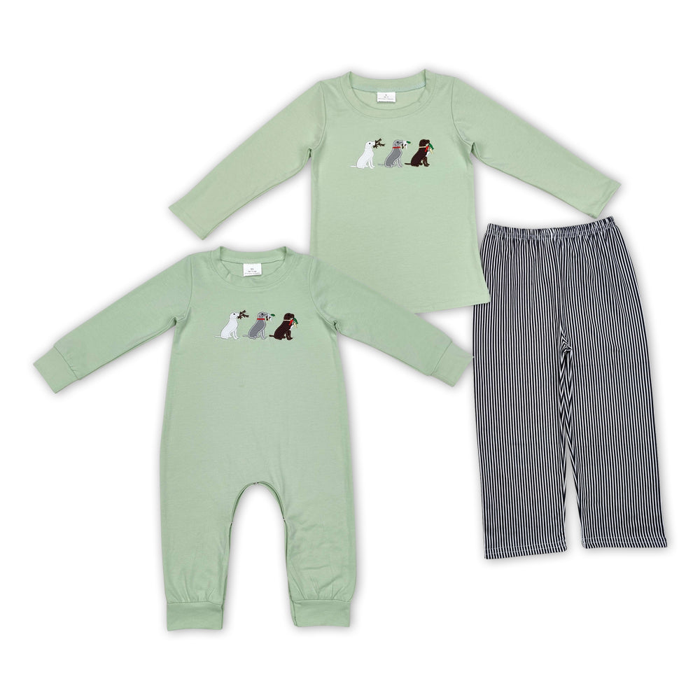 Matching Baby boys green dog outfits embroidery clothing