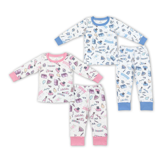 Matching Baby girls boys happy birthday outfits pajamas clothing