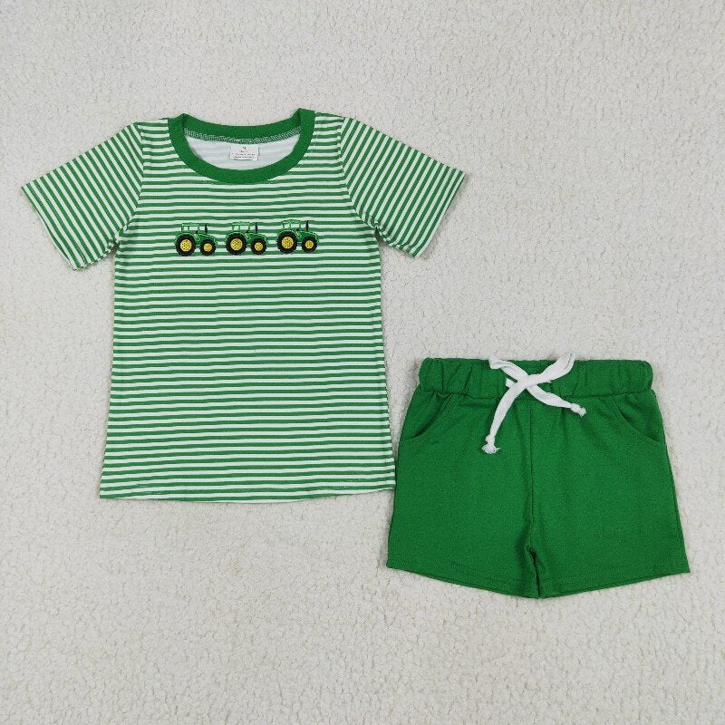 Matching Baby girls boys green form outfits embroidery