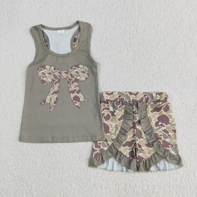 Matching Baby girls camo bow shorts outfits clothing