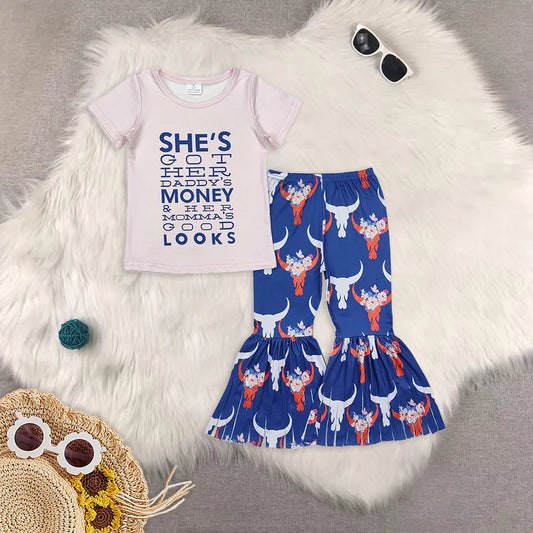 GSPO1720 baby Girls money looks pink cow outfits