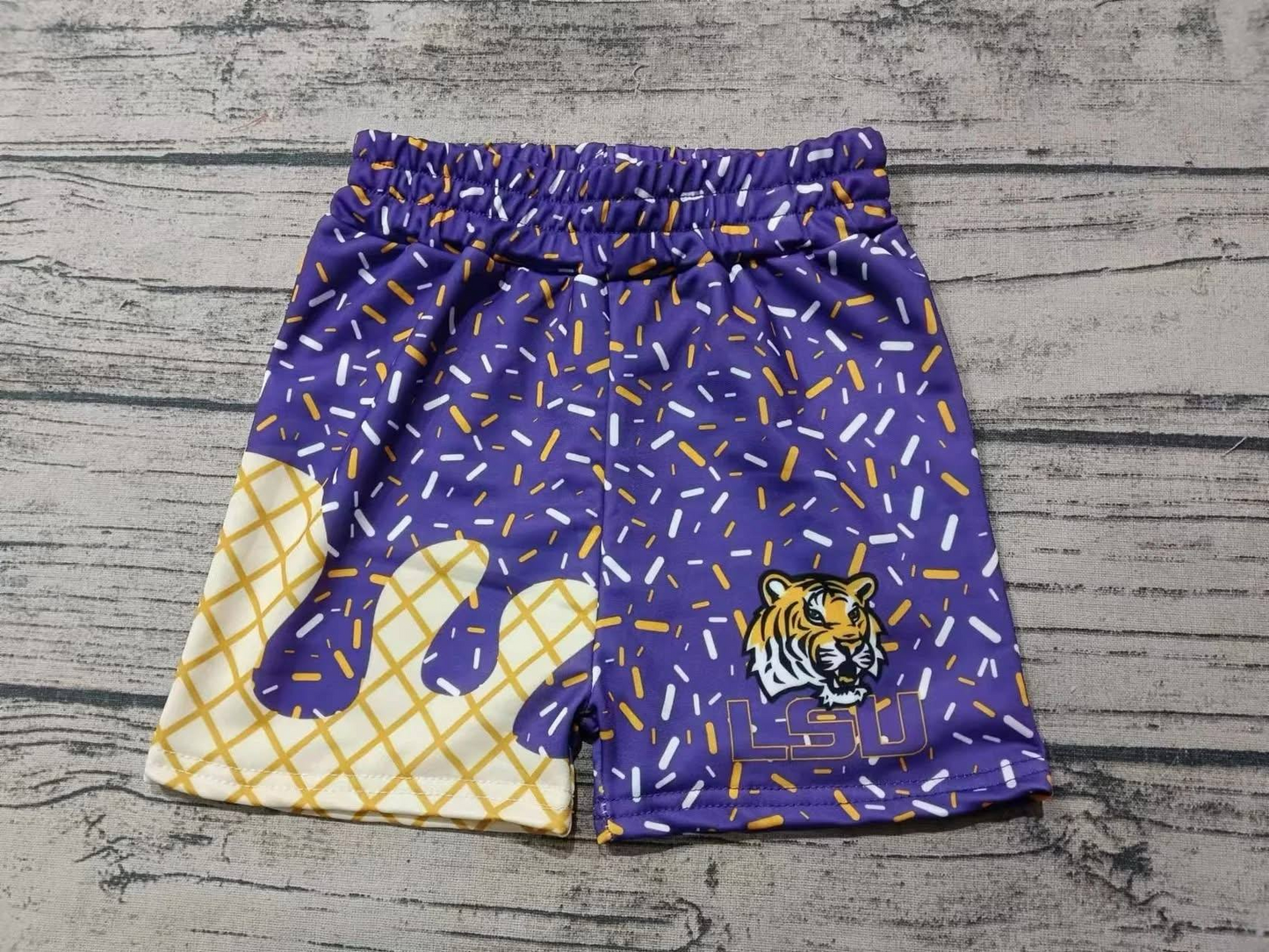 No MOQ Group Custom design boys LSU team purple shorts（Deadline Aug.1th ）