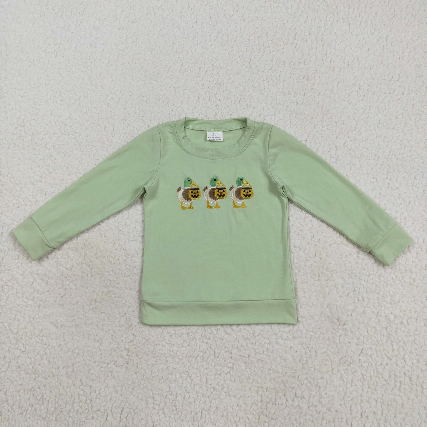 BT1278 baby boys Halloween pumpkin duck green long sleeve shirt top embroidery