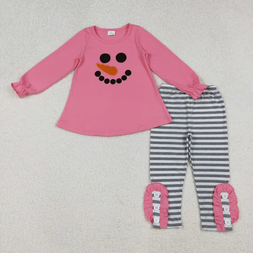 Matching Baby girls boys Christmas snowmen blue pink stripe clothing embroidery