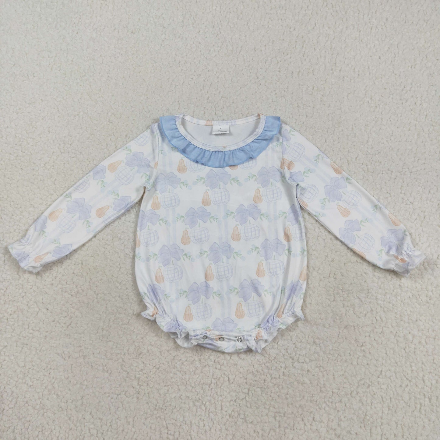 LR2312 baby girls long sleeve Halloween pumpkin blue romper