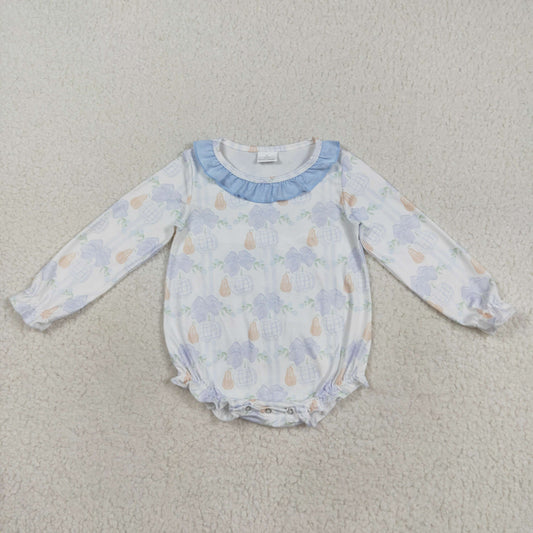 LR2312 baby girls long sleeve Halloween pumpkin blue romper