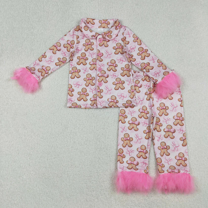 Family Matching Adult Baby girls Christmas Gingerbread pink furry clothing pajamas