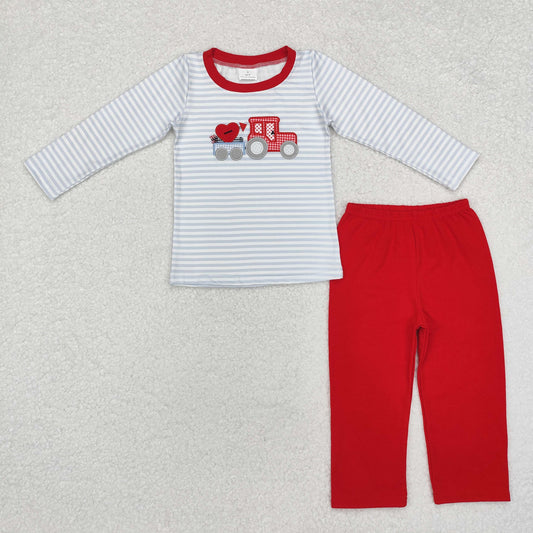 BLP0932 baby Boys Valentine truck outfits Embroidery