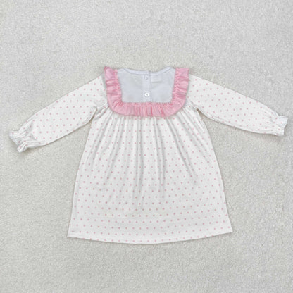 GLD0981 baby Girls pink cross long sleeve lace neck Dress embroidery