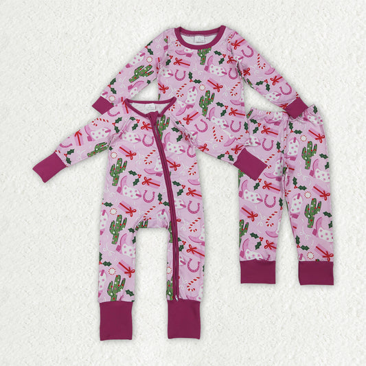 Matching Baby girls Christmas boot cactus rose romper pajamas clothing