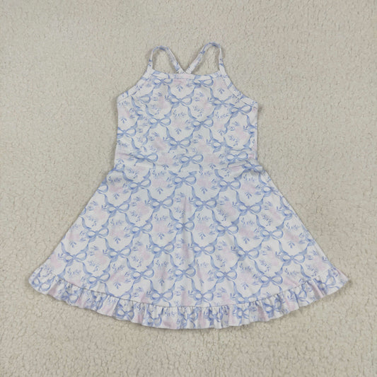 GSD2580 girls sleeveless blue bow Dress yoga