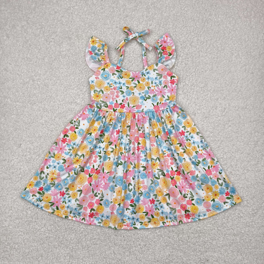 GSD2207 girls flying sleeve flower yellow Dress