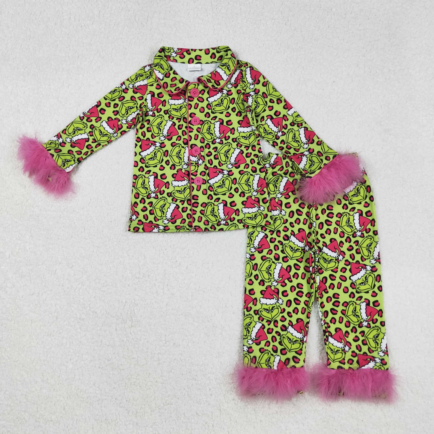 GLP2669 baby girls green button rose furry pajamas