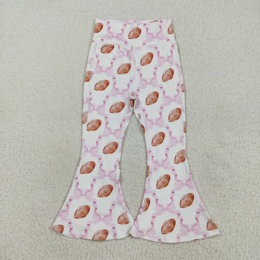 P0780 baby girls brown football pink bow long pant yoga