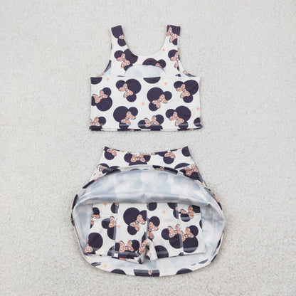 GSD1934 baby girls sleeveless black mouse dress outfits yoga