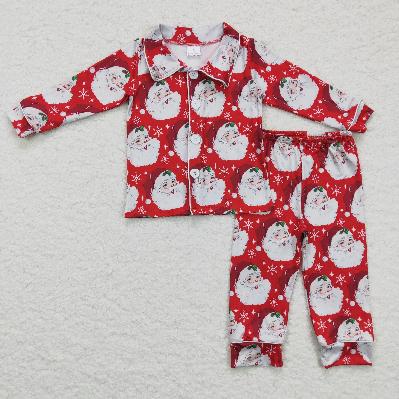Matching Baby boys girls Christmas Santa button red long sleeve pajamas