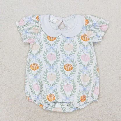 Matching Baby girls pumpkin leaves pink blue outfits romper clothing