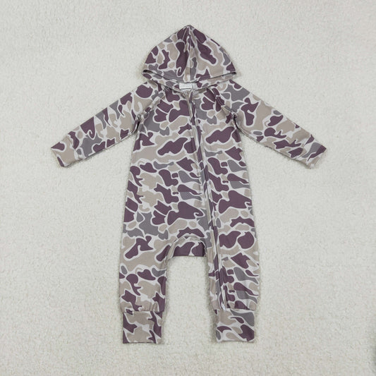 LR2811 baby boys camo long sleeves hooded zipper romper