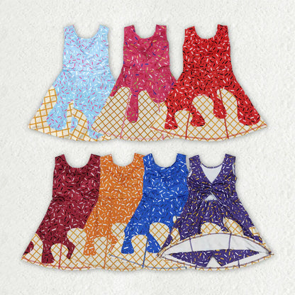 Matching RTS NO MOQ Baby girls ice cream Waffle dress yoga