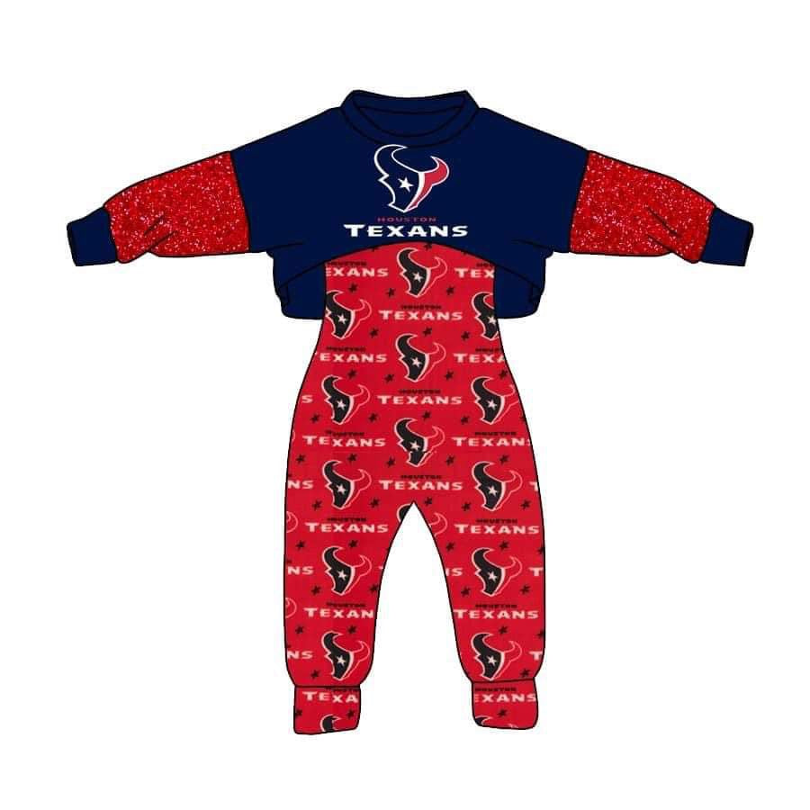 MOQ 3 Custom design Girls Texans Outfits 2pcs