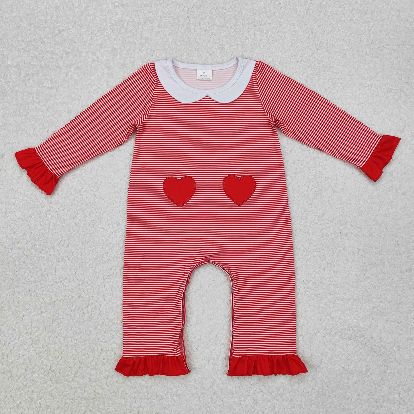 LR2113 Baby girls Valentine's Day red stripe romper embroidery