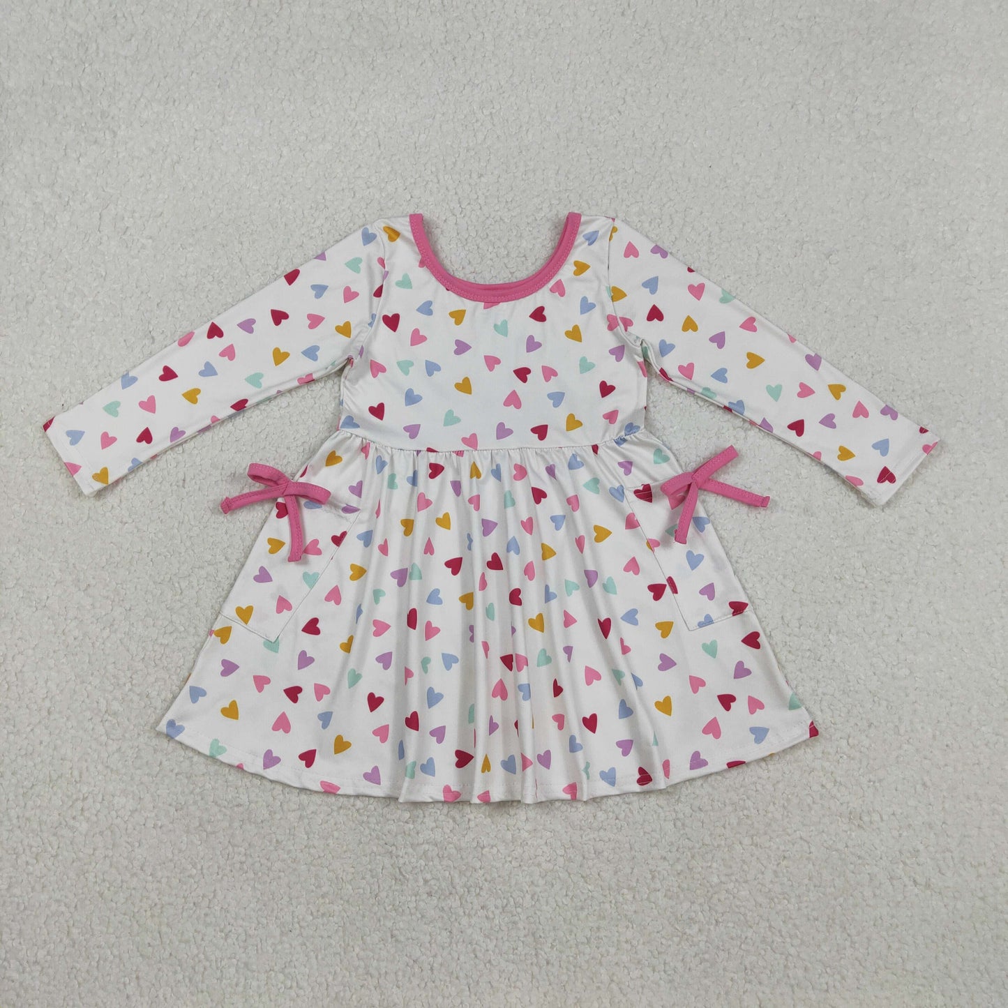 GLD1428 Baby Girls Valentine's love pocket long sleeve dress