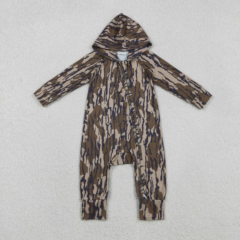 Matching Baby boys camo zipper hooded romper