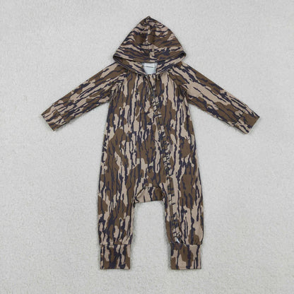 Matching Baby boys camo zipper hooded romper