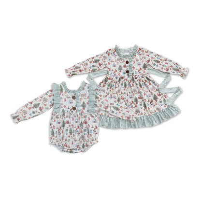 Matching Baby girls Christmas tree floral dress romper clothing