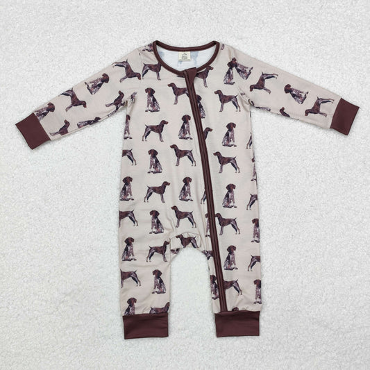 LR1759 Baby boys dog zipper bamboo romper