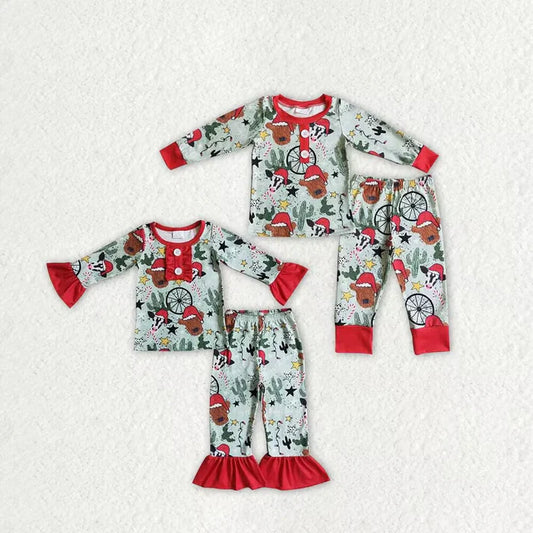 Matching Girls boys Christmas cow pajamas