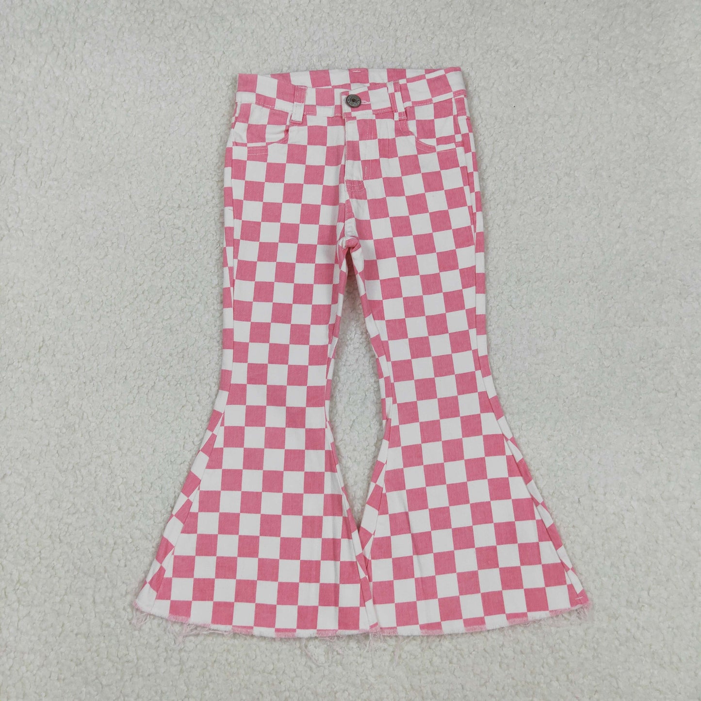 P0348 Girls Pink Checked Jeans