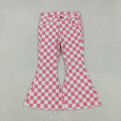 P0348 Girls Pink Checked Jeans