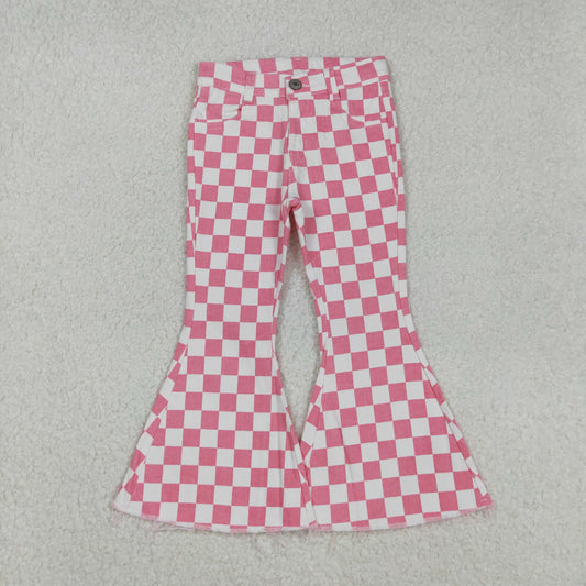 P0348 Girls Pink Checked Jeans