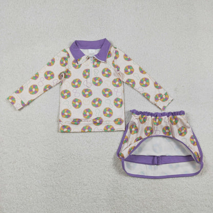 GLD1332  baby girls Mardi Gras skirt zipper long sleeve Outfits yoga
