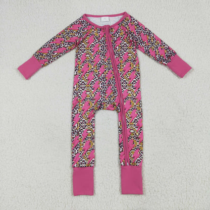 LR2250 baby girls leopard rose zipper romper