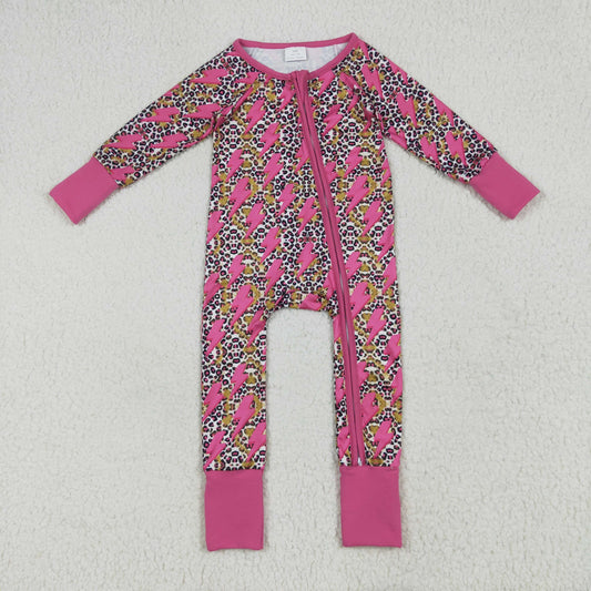 LR2250 baby girls leopard rose zipper romper