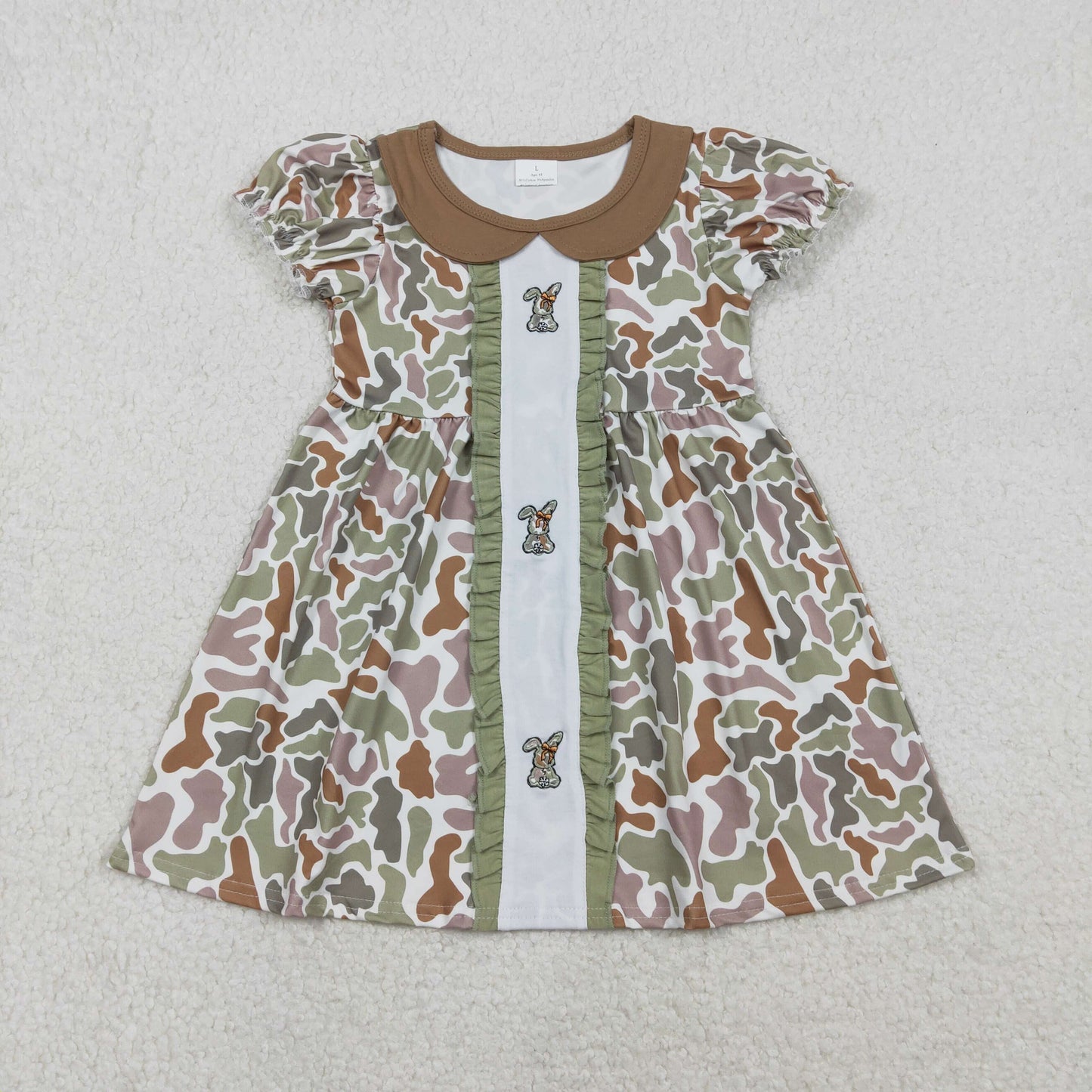 GSD2852 Baby Girls Easter short sleeve bunny camo dress embroidery
