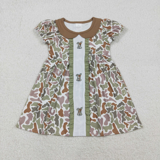 GSD2852 Baby Girls Easter short sleeve bunny camo dress embroidery