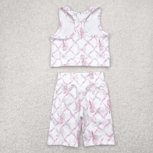 GSSO1545 Baby girls pink bow vest shorts outfits yoga