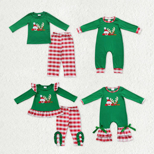 Matching Baby girls boys Christmas deer romper outfits clothing embroidery
