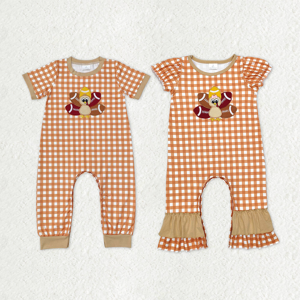 Matching Baby newborns Thanksgiving turkey pumpkin romper embroidery
