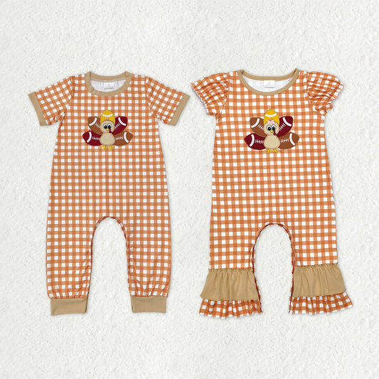 Matching Baby newborns Thanksgiving turkey pumpkin romper embroidery