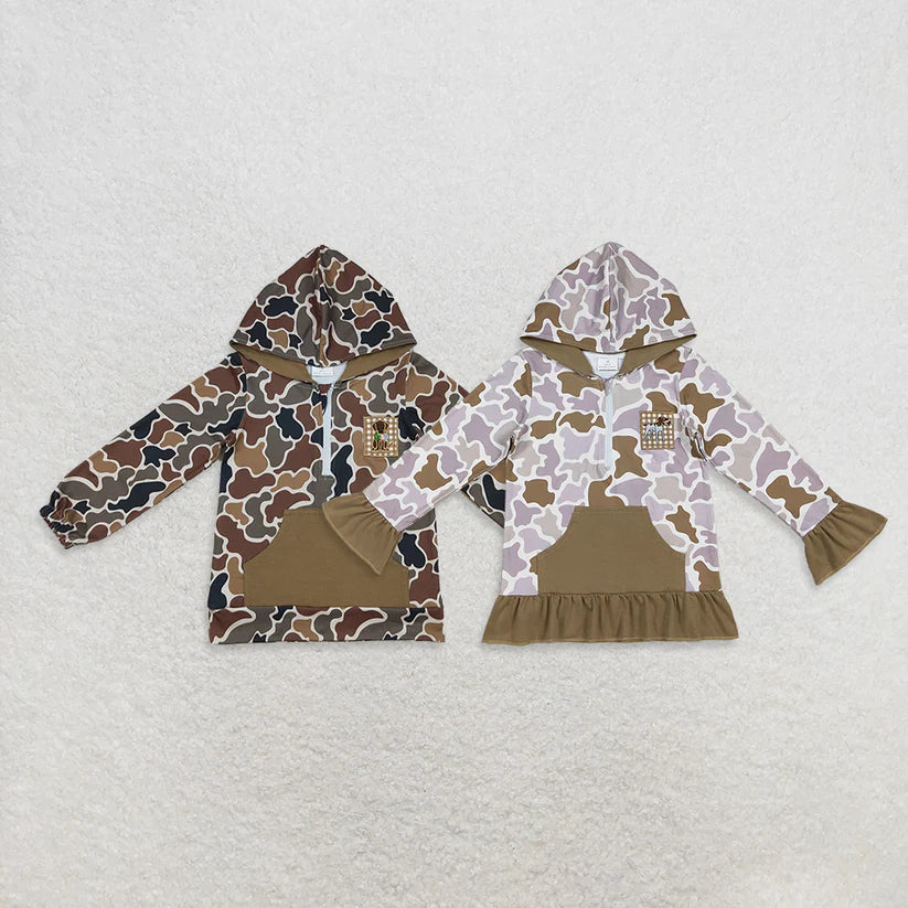 Matching Baby girls  zip-up long-sleeved top pullover hooded  embroidery