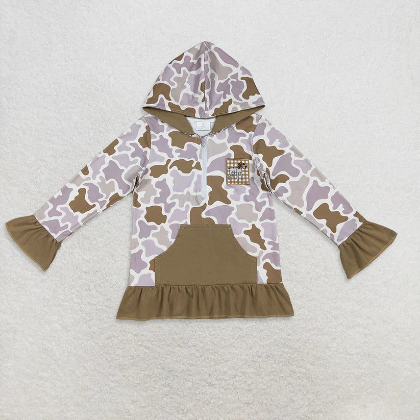 Matching Baby girls  zip-up long-sleeved top pullover hooded  embroidery