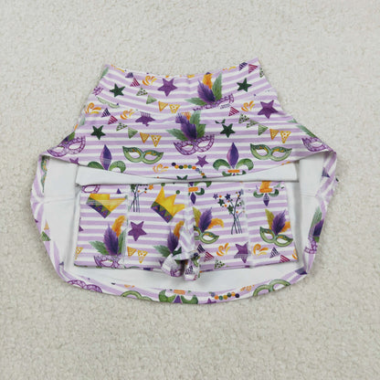 GLK0167 Girls Mardi Gras purple stripe Skirt yoga