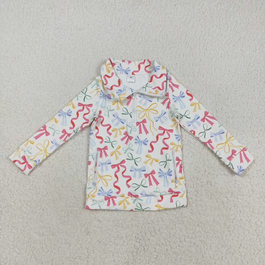 GT1065 baby girls colorful bow zipper long sleeve top yoga