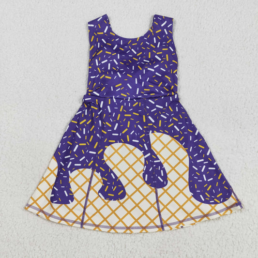 GSD2752 girls sleeveless purple Ice cream waffles Dress yoga