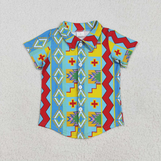 BT1225 baby boys short sleeve geometry shirt top